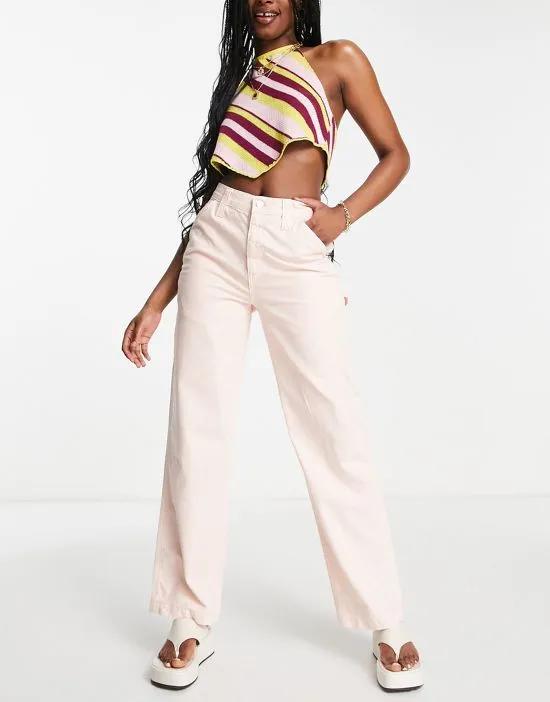 minimal cargo pants in bright peach