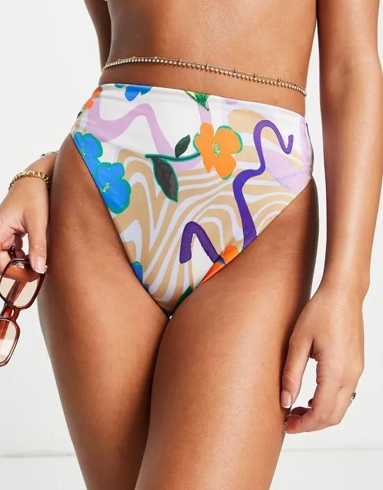 mix and match high leg high waist bikini bottom in floral swirl print