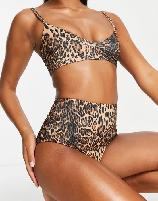 mix and match ribbed high waist bikini bottoms in leopard print