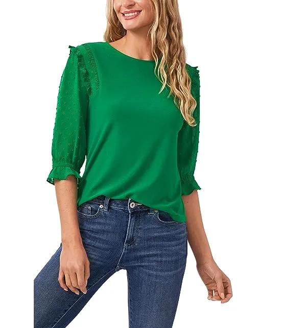 CeCe Mix Media Ruffled Knit Top with Clip Sleeve