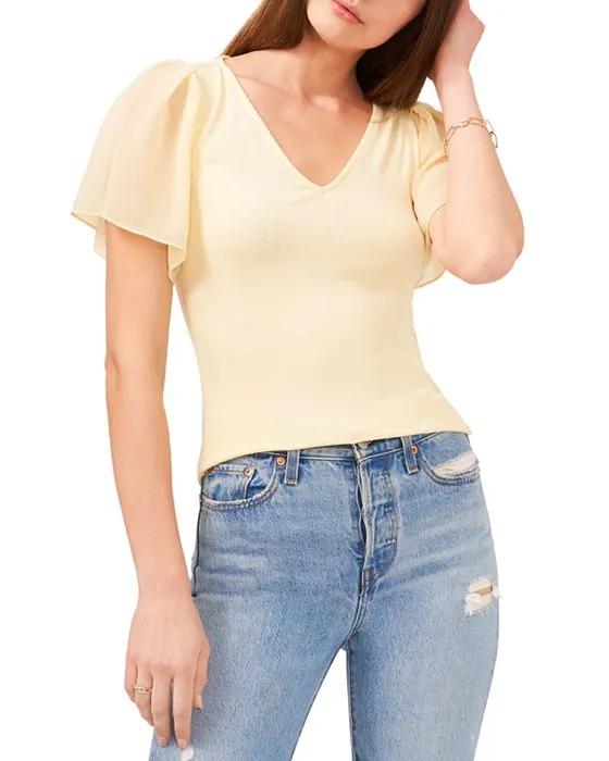 Mixed Media Flutter Sleeve Top