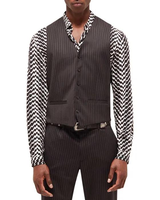 Mixy Stripes Stretch Wool Suit Vest