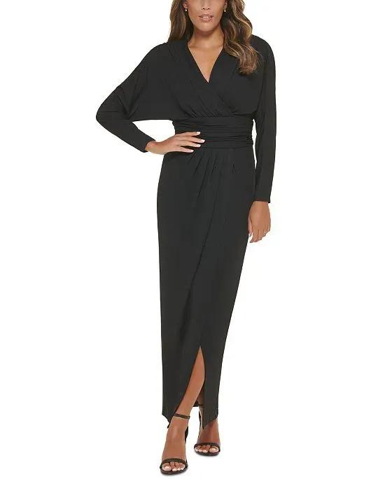 MJ Surplice-Neck Ruched Jersey-Knit Gown  