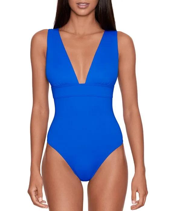 Modern V Neck One Piece Swimsuit