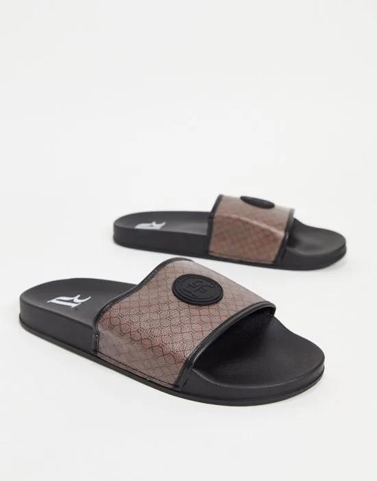 monogrammed sliders in brown
