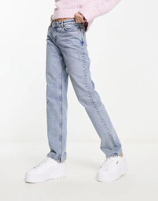 Moop low rise straight leg jeans in mid blue