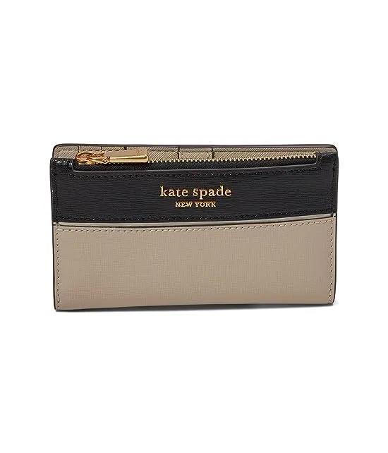 Morgan Color-Blocked Saffiano Leather Small Slim Bifold Wallet