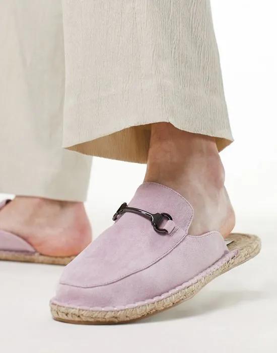 mule espadrilles in lilac suedette
