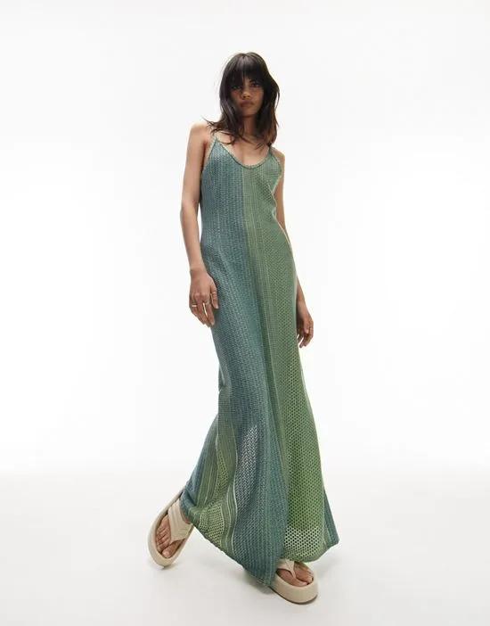 multi textured jersey column maxi dress in blue and green