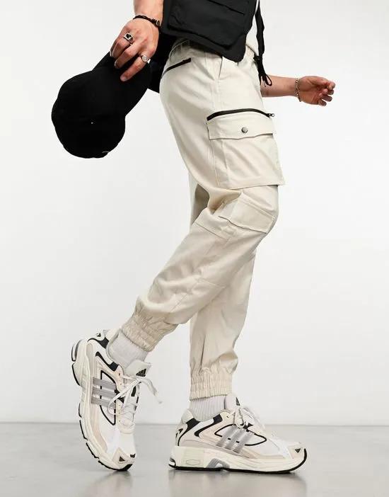 multipocket cargo sweatpants in sand