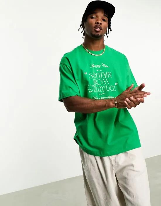 mumbai printed boxy t-shirt in green