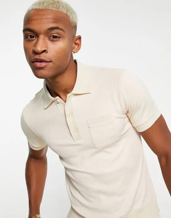 muscle polo in smart rib in beige