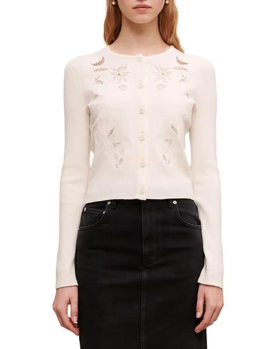 Mysana Embroidered Ribbed Cardigan Sweater