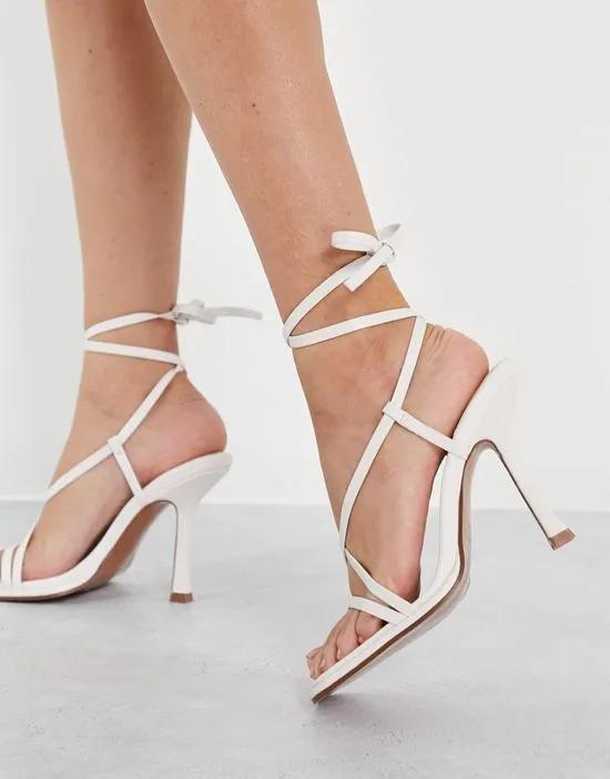 Nash strappy tie leg heeled sandals in off white
