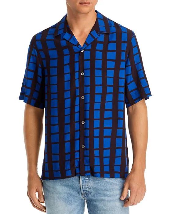 Navy & Blue Geo Box Print Camp Shirt
