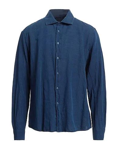Navy blue Plain weave Linen shirt