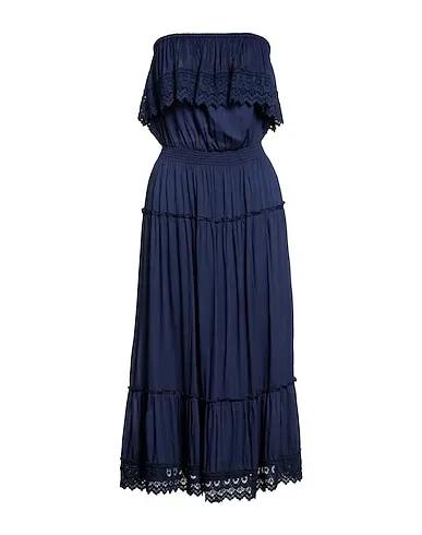 Navy blue Plain weave Midi dress
