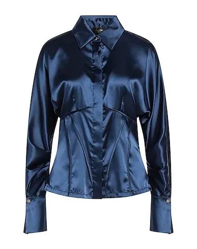Navy blue Satin Solid color shirts & blouses