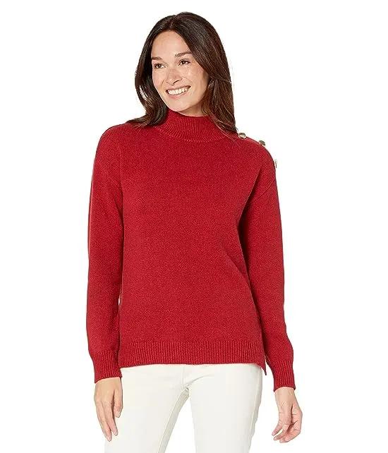 Need For Tweed Mock Neck Sweater with Button Detail On Shoulder