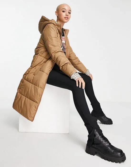 New Look longline puffer in camel