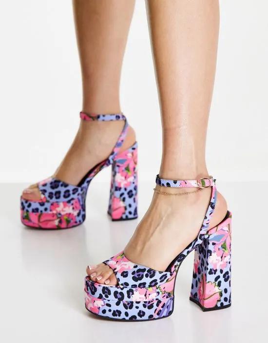 Nix platform heeled sandals in tropical print