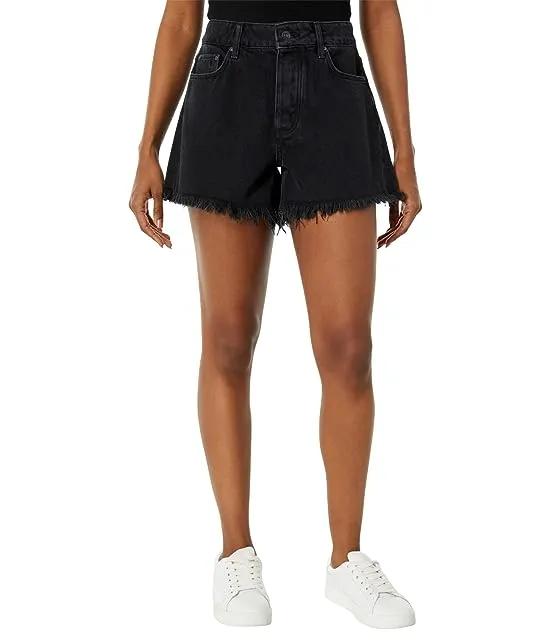 Noella Cutoffs Shorts w/ Covered Buttonfly in Black Dove/Heavy Fray Hem