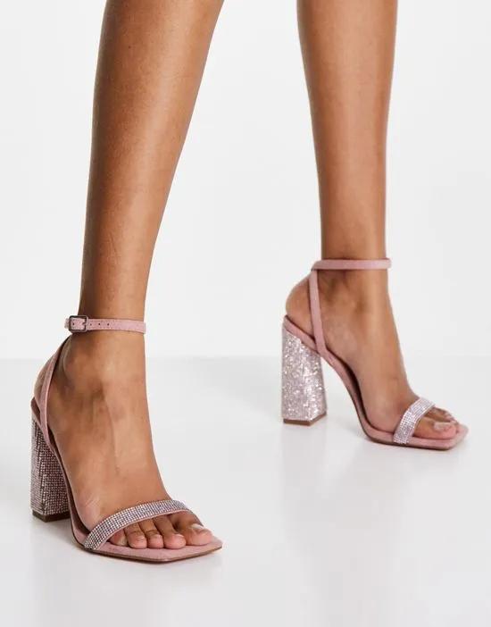 Nora embellished barely there block heeled sandals in pink