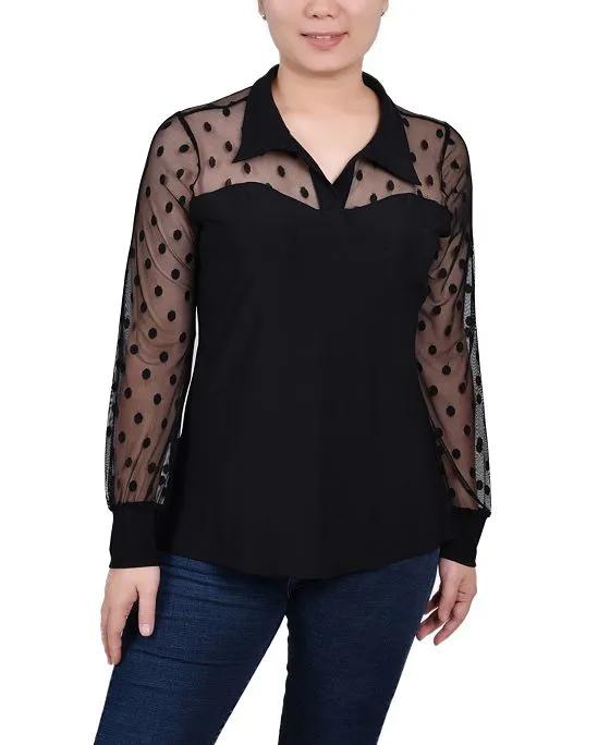 NY Collection Women's Mesh Sleeve Top