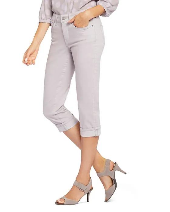 NYDJ Petite Marilyn Cuffed Mid Rise Straight Leg Capri Jeans in Pearl Grey