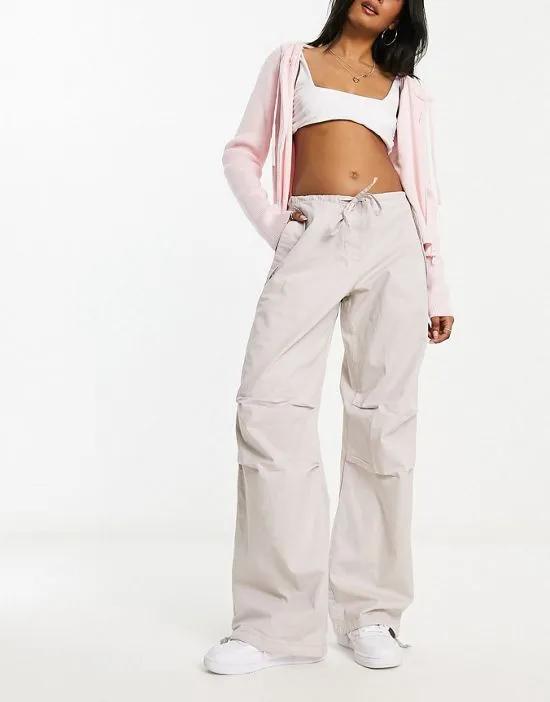 nylon cargo parachute pants in stone