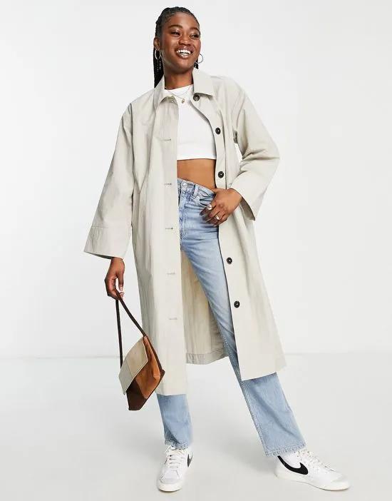 nylon collared coat in beige