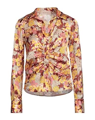 Ocher Satin Floral shirts & blouses
