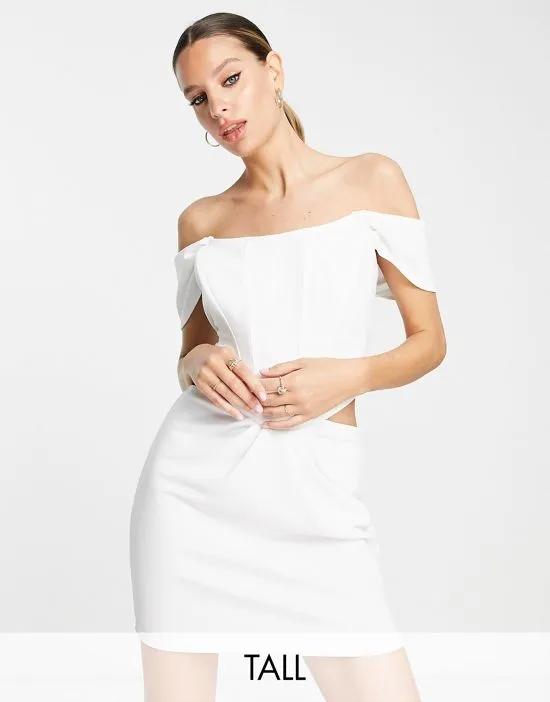 off shoulder corset mini dress in white