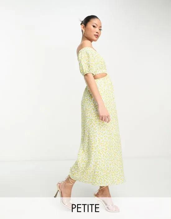 off-shoulder maxi dress in lemon floral