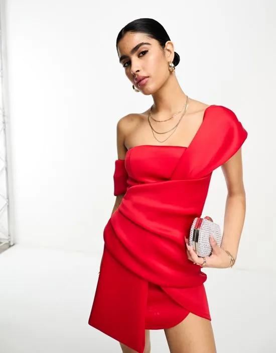off-shoulder wrap sash detail mini dress in red
