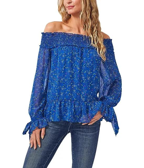 Off-the-Shoulder Flora Whispers Blouse w/ Ties
