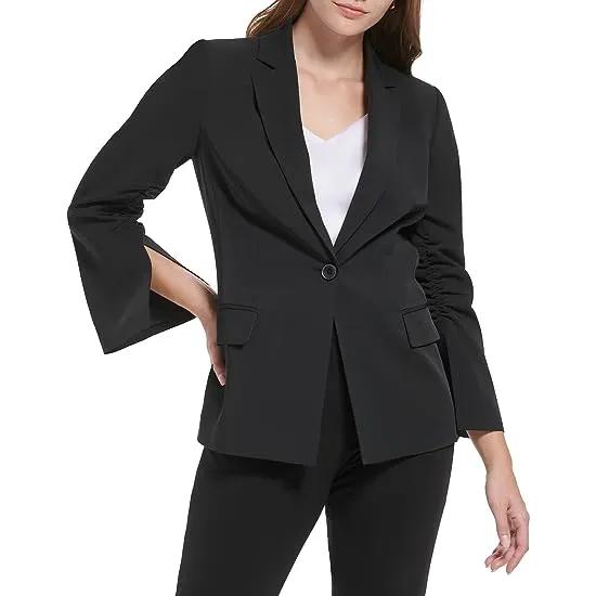 One-Button Jacket with Ruched Sleeve
