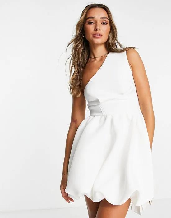 one shoulder bubble mini dress in white
