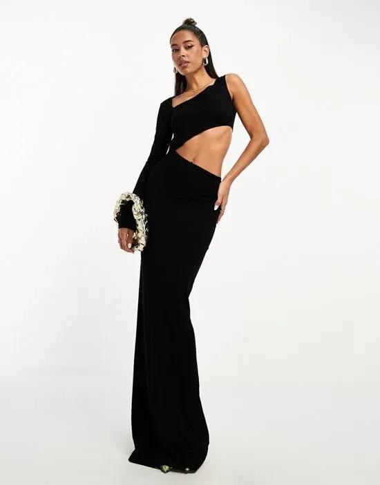 one-shoulder cut-out maxi dress in black