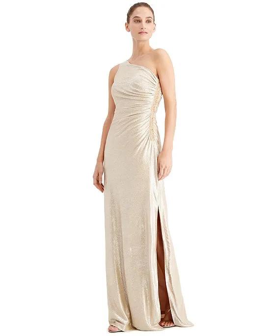 One-Shoulder Metallic Gown 
