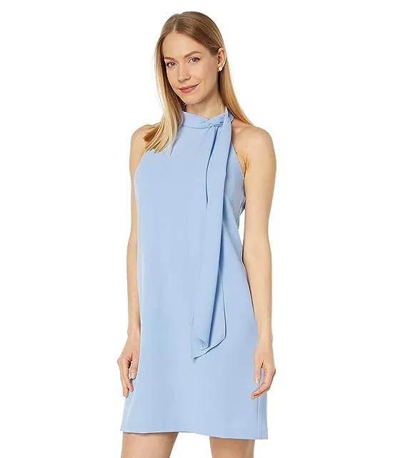 Open Back Halter Neck Crepe Shift Dress with Bow
