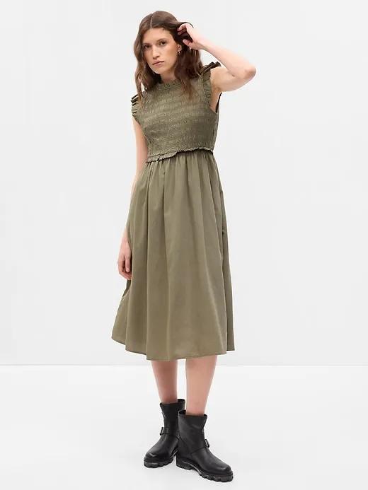 Open-Back Smocked Midi Dress