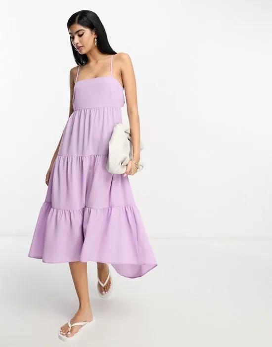 open back tiered hi-low hem maxi dress in lilac