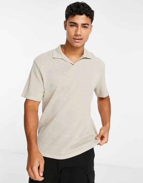 open neck polo shirt in beige