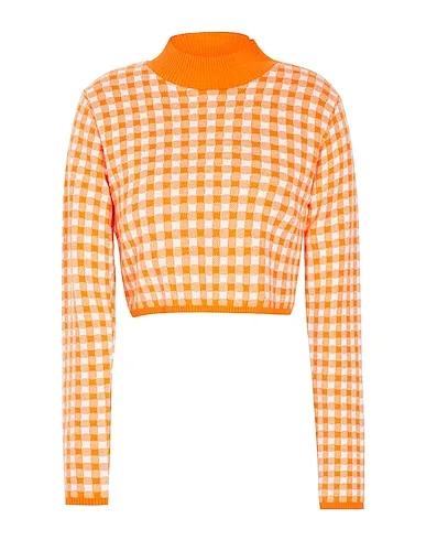Orange Knitted Turtleneck COTTON-BLEND CHECK KNIT CROP-TOP