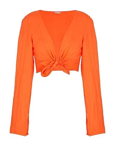 Orange Plain weave Linen shirt LINEN L/SLEEVE CROP TOP
