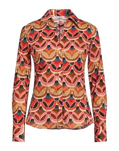 Orange Plain weave Patterned shirts & blouses