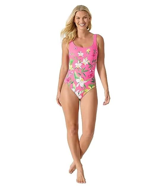 Orchid Garden Reversible Lace Back One-Piece