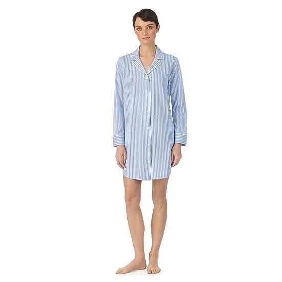 Organic Cotton Long Sleeve Notch Collar Sleepshirt