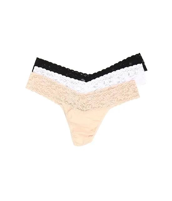 Organic Cotton Low Rise Thong w/ Lace 3-Pack